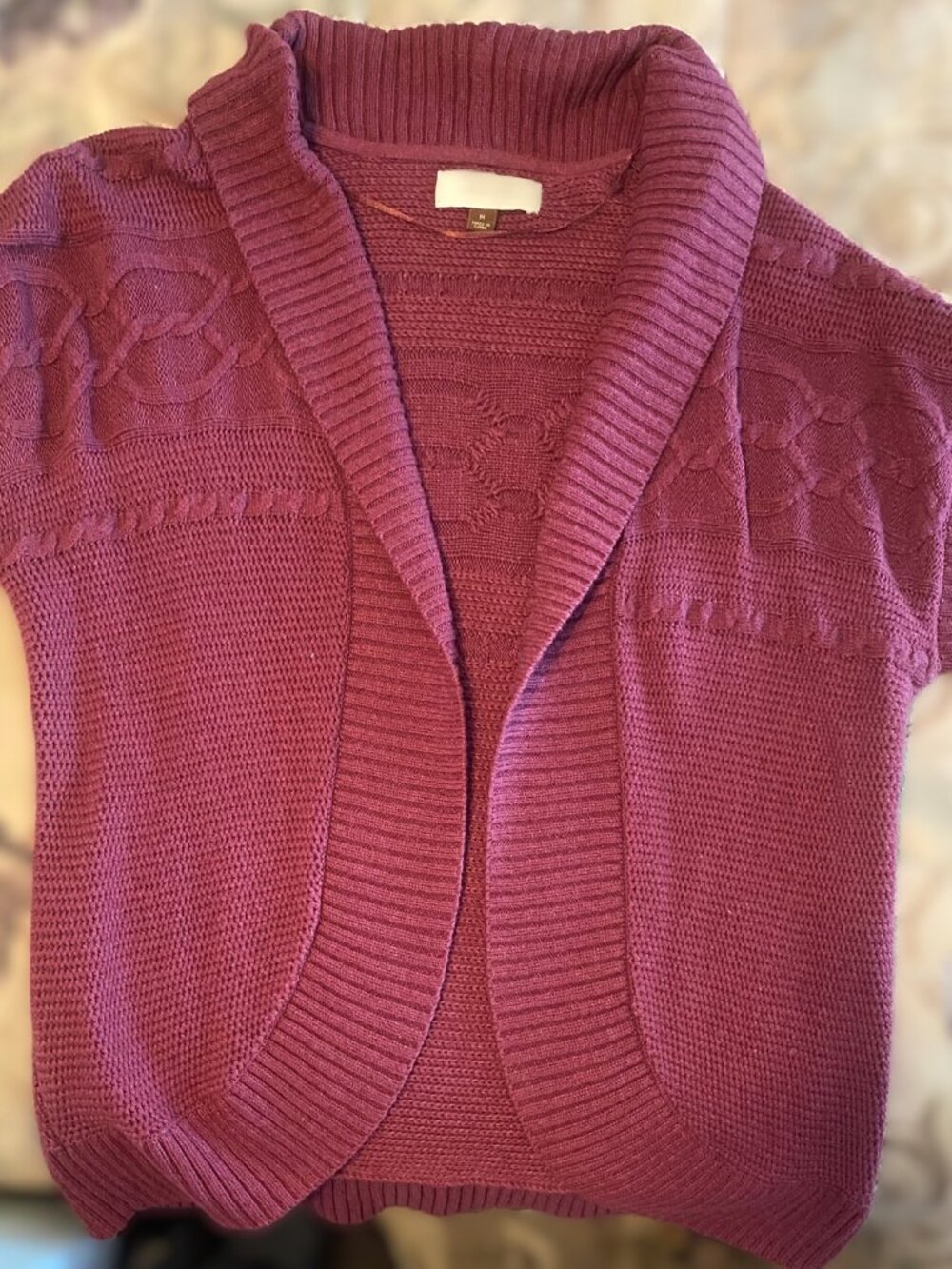 Sonoma Life + Style Burgundy Cable Knit Sweater Vest Size M Shawl Collar